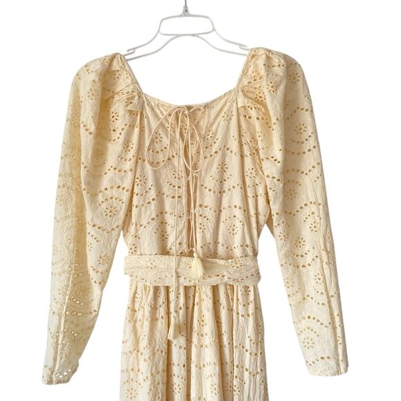 Ivy City Co Cream Ivory Eyelet Belted Maxi Dress size medium Bohemian - Picture 7 of 12